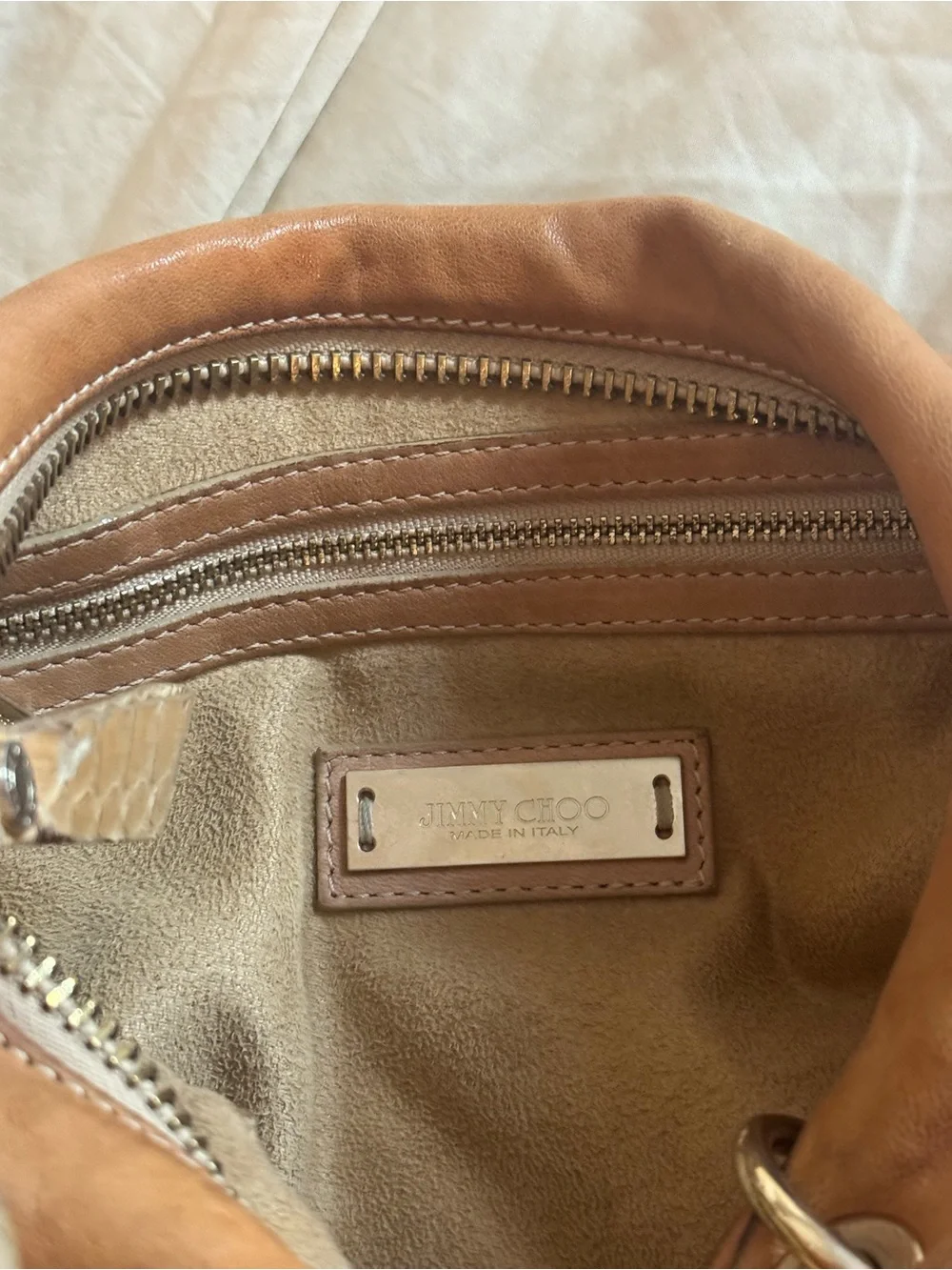Jimmy Choo Tan Leather Shoulder Hobo with Silver Accent